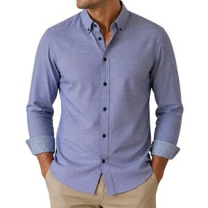 Michael Strahan Button Down‎ Shirt Mens XL Blue Micro Houndstooth Slim Fit